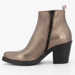 PATRICIA MILLER Bottines à talons noirs cuir imprimé serpent platine Femme BRONZE New