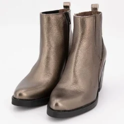 PATRICIA MILLER Bottines à talons noirs cuir imprimé serpent platine Femme BRONZE New