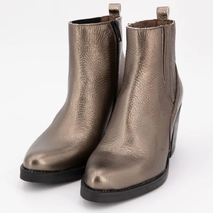 PATRICIA MILLER Bottines à talons noirs cuir imprimé serpent platine Femme BRONZE New