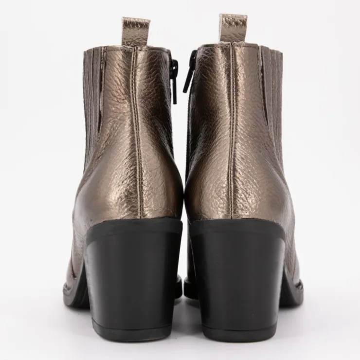 PATRICIA MILLER Bottines à talons noirs cuir imprimé serpent platine Femme BRONZE New