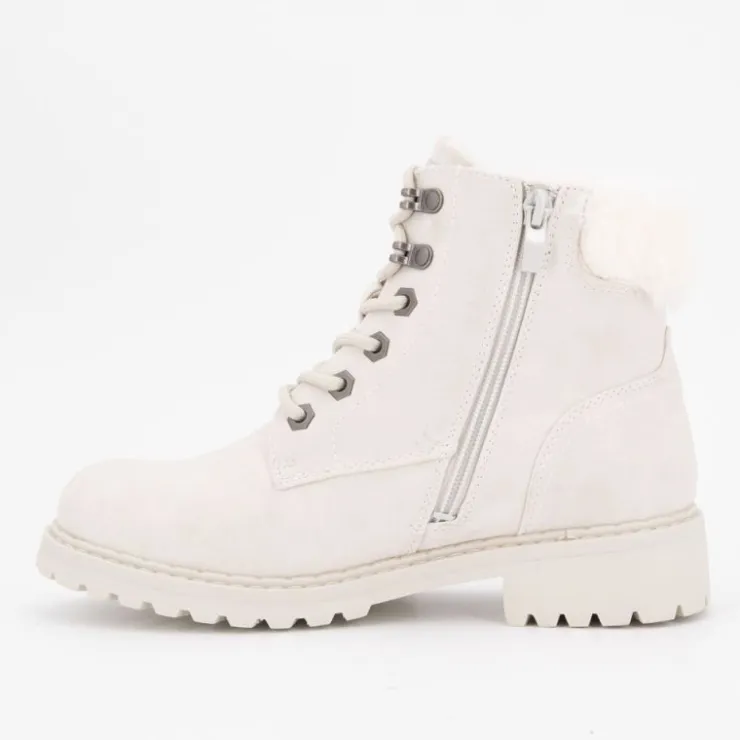 DOCKERS BY GERLI Bottines à zip crème effet nubuk ice avec fausse fourrure lacets décoratifs Femme BLANC ECRU Best
