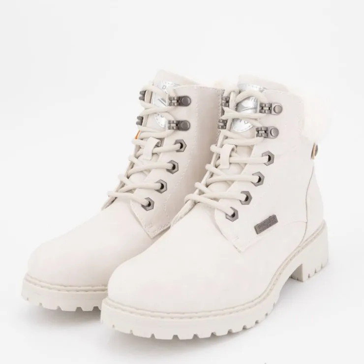 DOCKERS BY GERLI Bottines à zip crème effet nubuk ice avec fausse fourrure lacets décoratifs Femme BLANC ECRU Best
