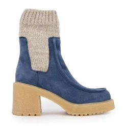 URBAN Bottines chaussettes en cuir effet daim Femme BLEU New