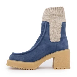 URBAN Bottines chaussettes en cuir effet daim Femme BLEU New