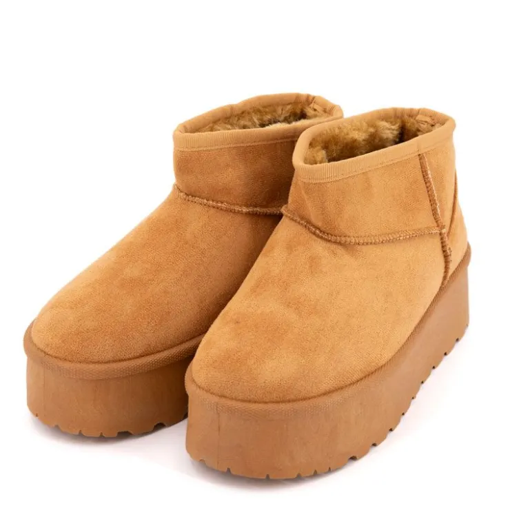 BURTON OF LONDON Bottines courtes Janina fausse fourrure Femme MARRON CLAIR New