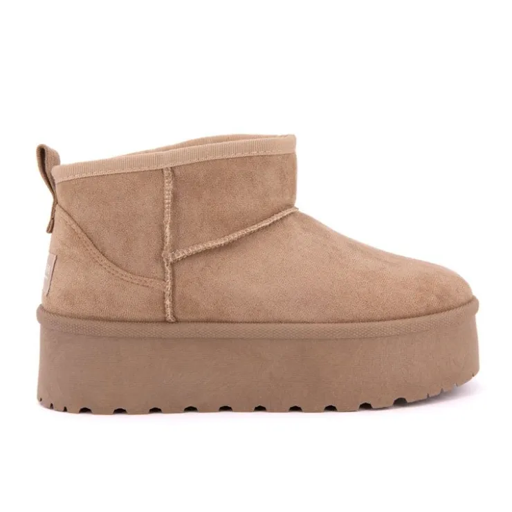 BURTON OF LONDON Bottines courtes Janina fausse fourrure Femme MARRON Clearance