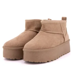 BURTON OF LONDON Bottines courtes Janina fausse fourrure Femme MARRON Clearance