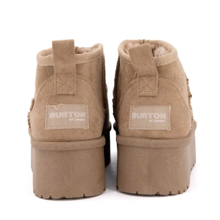 BURTON OF LONDON Bottines courtes Janina fausse fourrure Femme MARRON Clearance