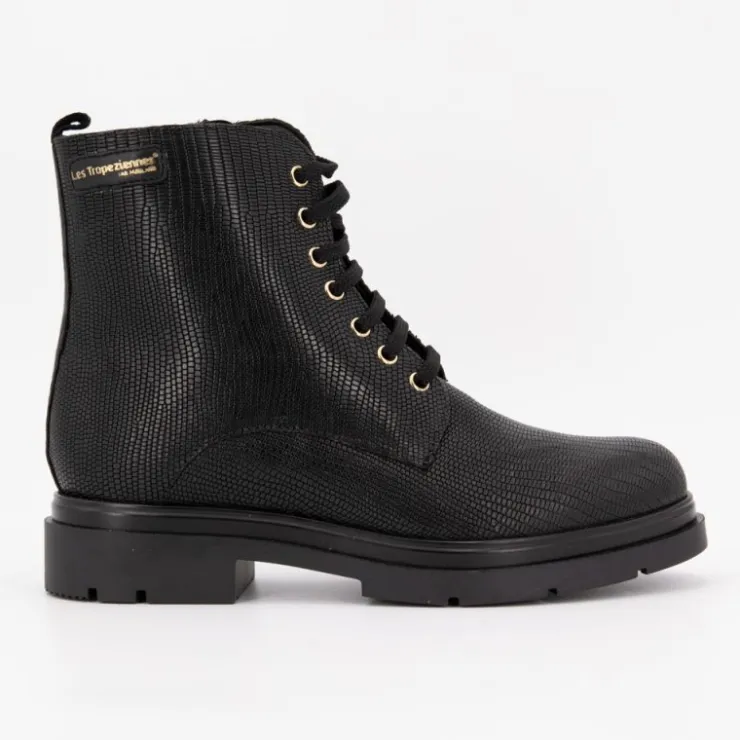 LES TROPEZIENNES PAR M.BELARBI Bottines cuir à lacets soraya imprimé serpent Femme NOIR Hot