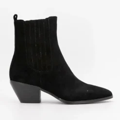 ELWIN Bottines cuir à talons carrés daim Femme NOIR