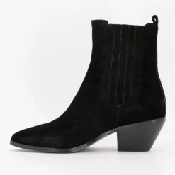 ELWIN Bottines cuir à talons carrés daim Femme NOIR