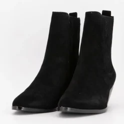 ELWIN Bottines cuir à talons carrés daim Femme NOIR