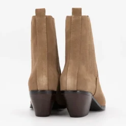 ELWIN Bottines cuir à talons carrés daim Femme MARRON CLAIR Hot