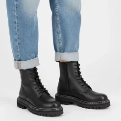 LES TROPEZIENNES PAR M.BELARBI Bottines cuir grainé reine avec lacets Femme NOIR Discount