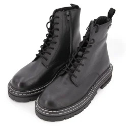 LES TROPEZIENNES PAR M.BELARBI Bottines cuir grainé reine avec lacets Femme NOIR Discount