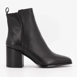ELWIN Bottines cuir lisse à talons carrés Femme NOIR