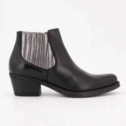 PATRICIA MILLER Bottines cuir lisse avec empiècement métalissé Femme NOIR Clearance