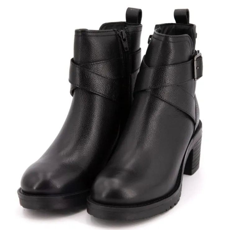 LES TROPEZIENNES PAR M.BELARBI Bottines cuir Mell motard à boucles Femme NOIR Hot