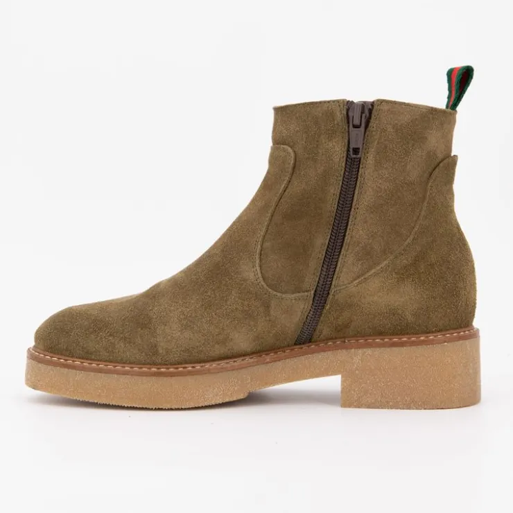 PATRICIA MILLER Bottines daim olive semelle gomme Femme KAKI Discount