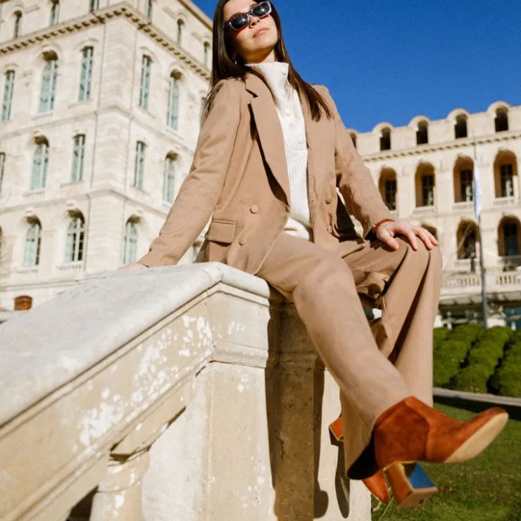 LES TROPEZIENNES PAR M.BELARBI Bottines Dam suédine liseré or Femme MARRON Discount