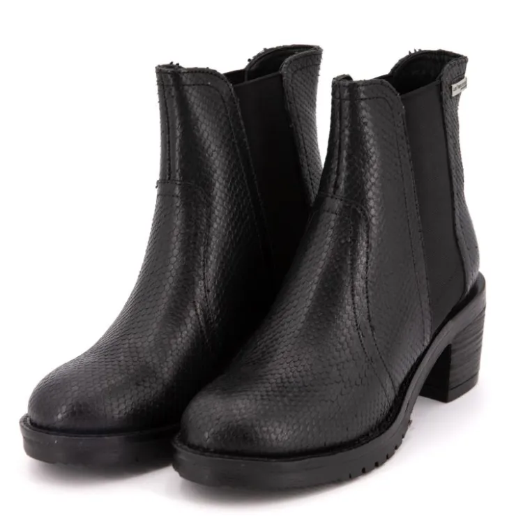 LES TROPEZIENNES PAR M.BELARBI Bottines en cuir mine à motif serpent Femme NOIR Clearance