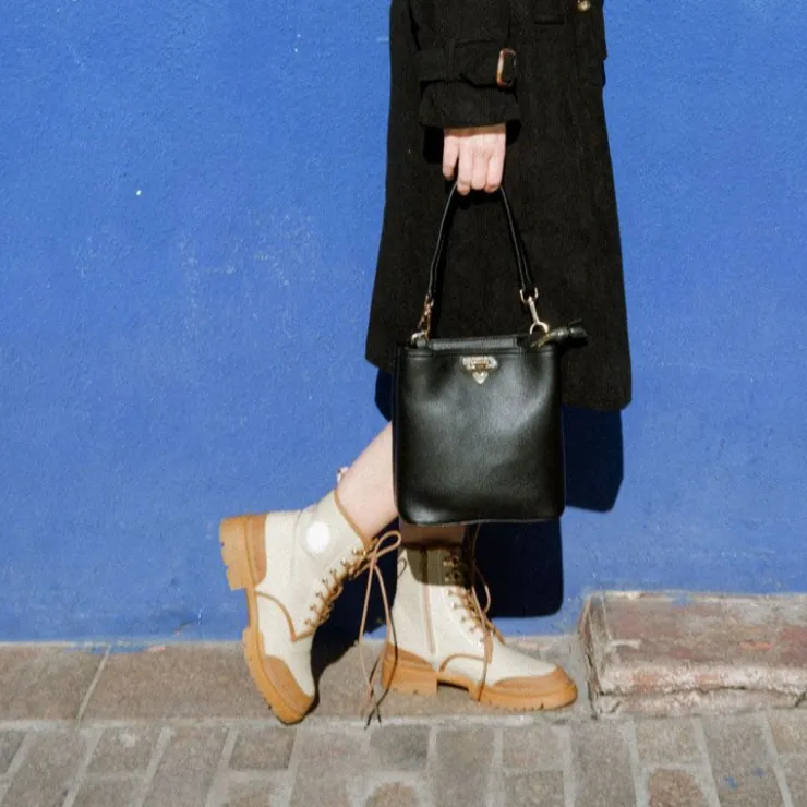 LES TROPEZIENNES PAR M.BELARBI Bottines en tissu Dypster noir avec fermeture éclair Femme BEIGE New