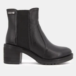LES TROPEZIENNES PAR M.BELARBI Bottines élastique à talons Mine cuir grainé Femme NOIR Outlet