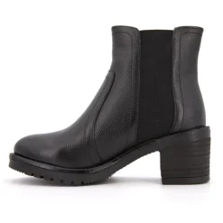 LES TROPEZIENNES PAR M.BELARBI Bottines élastique à talons Mine cuir grainé Femme NOIR Outlet