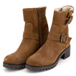 LES TROPEZIENNES PAR M.BELARBI Bottines Lynette style motard camel en cuir Femme MARRON