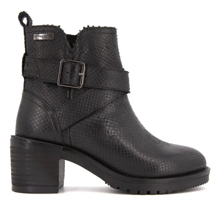 LES TROPEZIENNES PAR M.BELARBI Bottines motif serpent Mell en cuir Femme NOIR Best
