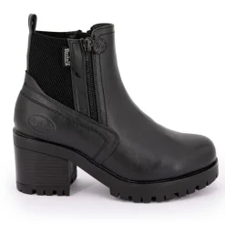 DOCKERS BY GERLI Bottines es à talon crantées zip sur le côté élastiquées en arrière Femme NOIR New