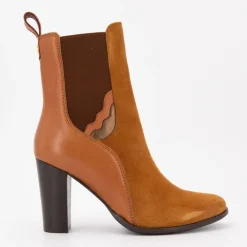 SCOTCH AND SODA Bottines noires talons hauts bi matière daim cuir lisse Femme MARRON New