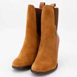 SCOTCH AND SODA Bottines noires talons hauts bi matière daim cuir lisse Femme MARRON New