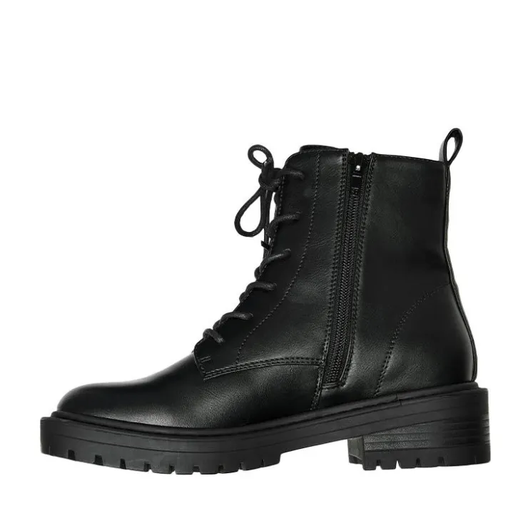 ONLY Bottines similcuir fermeture éclair à lacets femme NOIR Clearance