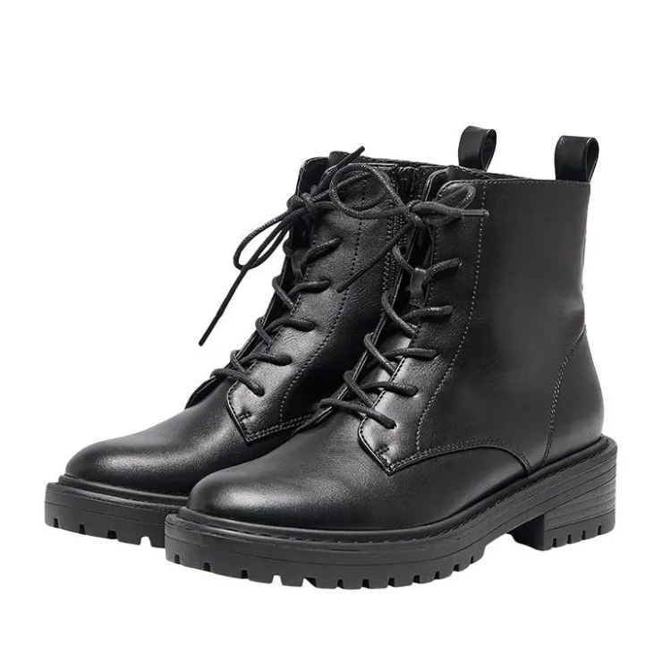 ONLY Bottines similcuir fermeture éclair à lacets femme NOIR Clearance