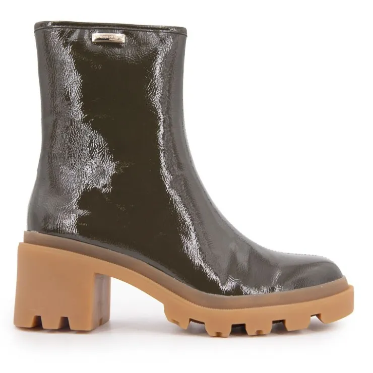 LES TROPEZIENNES PAR M.BELARBI Bottines vernis Delizia talons crantés Femme KAKI Best
