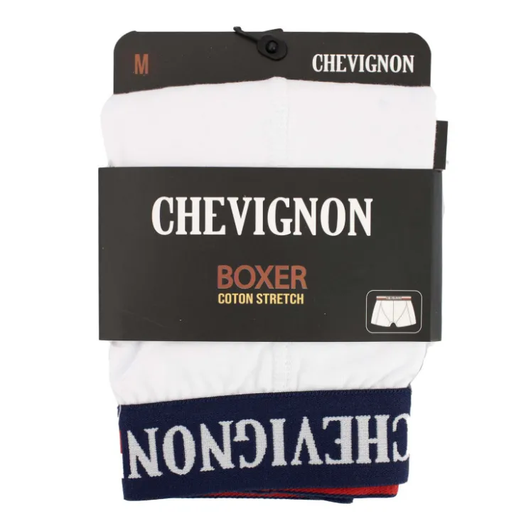 CHEVIGNON Boxer coton stretch ceinture rayée Rodrigo Homme BLANC New