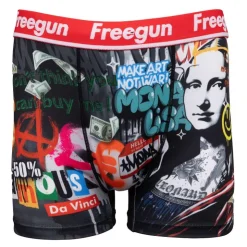 FREEGUN Boxer élastique grafiti Mona Lisa Artwork Homme NOIR New