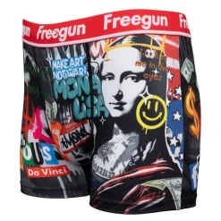 FREEGUN Boxer élastique grafiti Mona Lisa Artwork Homme NOIR New