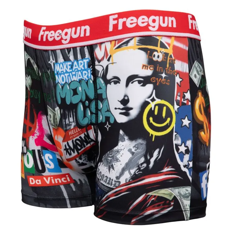 FREEGUN Boxer élastique grafiti Mona Lisa Artwork Homme NOIR New