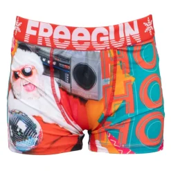 FREEGUN Boxer microfibre stretch imprimé Père Noël avec radio coffret canette Enfant BLEU Clearance