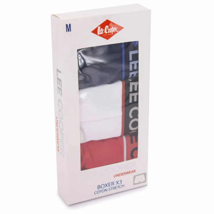 LEE COOPER Boxer uni lot x3 Nathan Homme BLANC Outlet