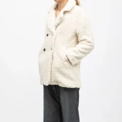 DEELUXE 74 Caban sherpa crème avec bouton col à revers Femme BLANC ECRU Outlet