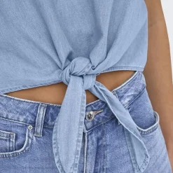 ONLY Caraco denim col V à fines bretelles à nouer Femme BLEU Best