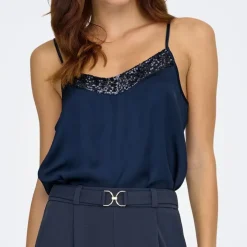 JDY Caraco fifi total eclipse col v à sequins Femme BLEU FONCE Online