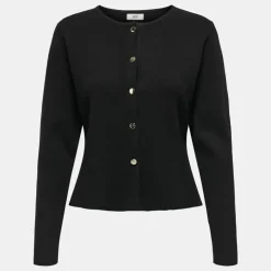 JDY Cardigan maille fine col rond prime life boutons dorés Femme NOIR Best