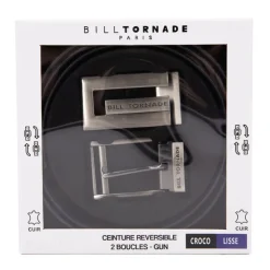 BILL TORNADE Ceinture croco 2 boucles Homme NOIR Discount