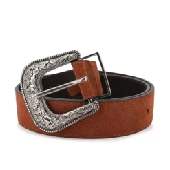 DEELUXE 74 Ceinture en cuir western boucle argentée à motifs gravés Femme MARRON CLAIR New