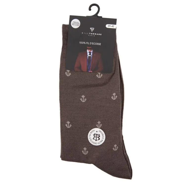 BILL TORNADE Chaussette fil d'ecosse fantaisie Homme MARRON Hot