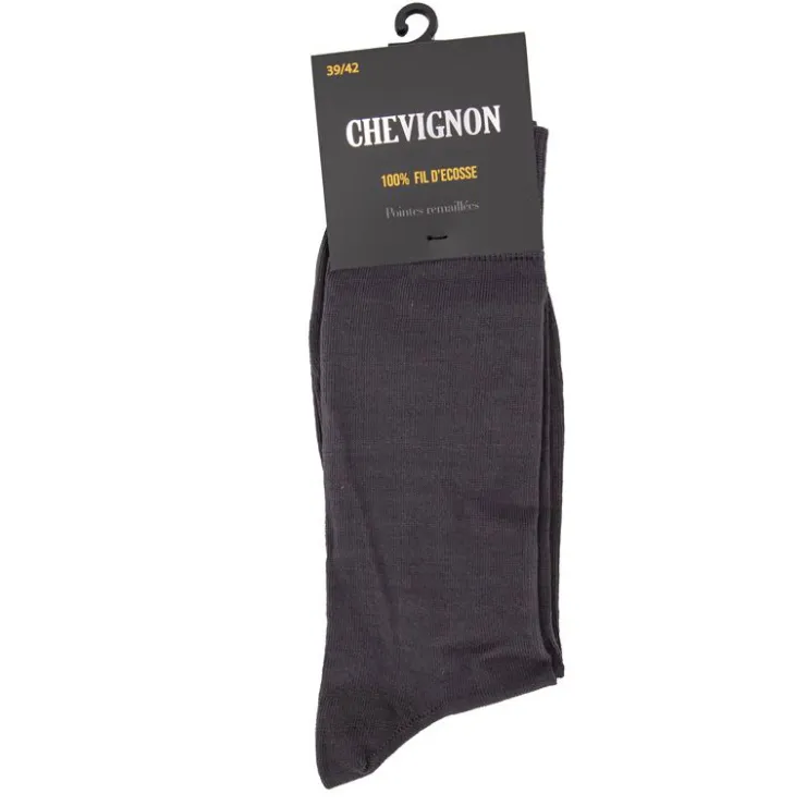 CHEVIGNON Chaussette haute unie 100% fil d'Ecosse Edison Homme GRIS FONCE Online